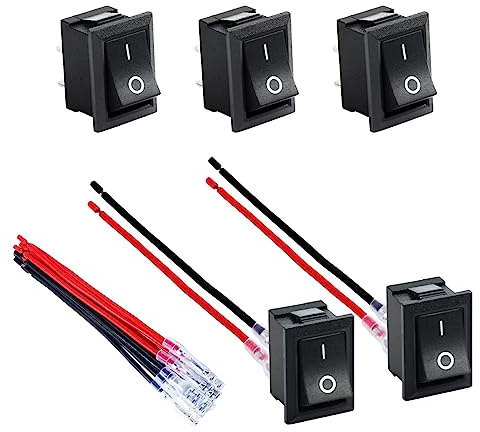 5PCS KCD1-101 Mini Wippschalter T85 2 Pin SPST Kleine ON Off Appliance Rocker Kippschalter 12V 20A 120V 10A Pro-Wired Schwarz