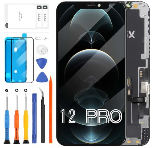 OLED-LCD-Bildschirm für iPhone 12/12 Pro, Ersatzdisplay [kein LCD], 15,4 cm (6,1 Zoll) [Full HD] [COF] für iPhone 12 Pro/12 Display, LCD-Touchscreen, Digitizer Montage mit Werkzeugen (schwarz)