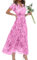 shownicer Femme Robe Chic Longue Col V à Fleur Imprimé Manches Courtes en Chiffon Robe de Plage D'été Casual Plissée Maxi Robes De Soie B Rose XL