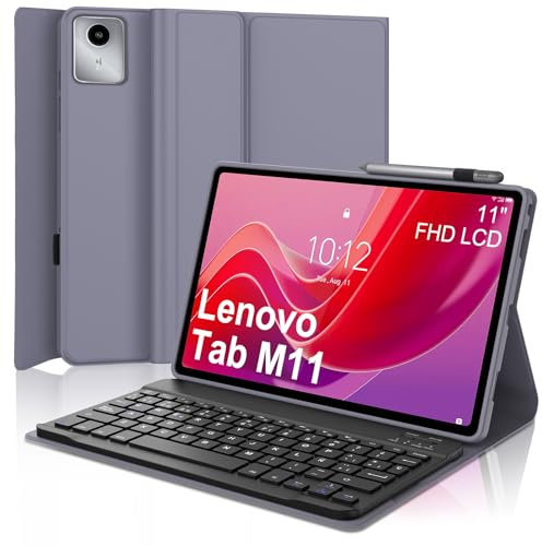 SENGBIRCH Funda con Teclado para Lenovo Tab M11 (2024) 11 (TB330FU / TB330XU) - Teclado Español Ñ Bluetooth Inalámbrico Extraíble para Tablet Lenovo TabM11 (2024) 11, Lavanda