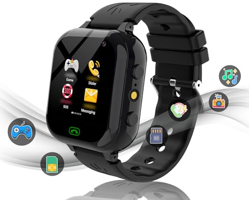 MiracDan Smartwatch Kinder mit SIM Karte, Kinder Smartwatch mit Anruffunktion 25 Spiele SOS Kamera Musik Schrittzähler Wecker HD Touchscreen, Telefon Ukh Kinder Geschenke für Mädchen Jungen