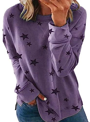 HOOUDO Sonderangebote Schnäppchen 2023 Und Winter Europäischen Und Amerikanischen Lose Große Größe Lange Ärmeln T-Shirt Stern Druck Pullover Pullover Damen 54 Regenbogen Meine Bestellungen Anzeigen