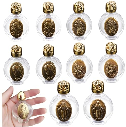 Botella de Agua bendita, 10 Piezas Recipiente de Agua bendita en Relieve, rociador de Agua bendita de Vidrio vacío, matraz de Agua bendita Cristiana para la decoración Religiosa de la Boda en el hoga