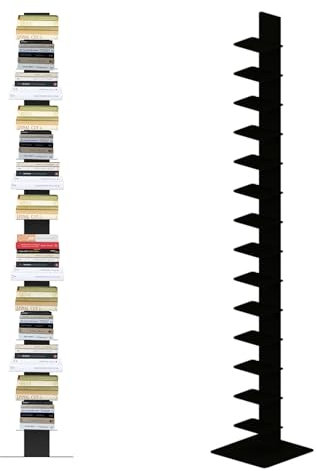 Flo.mar - Libreria a Colonna con 14 Ripiani 20x15cm - Libreria Verticale a Colonna da Terra con Base in Metallo 35x35 cm - Stretta e Alta 214 cm - Nero