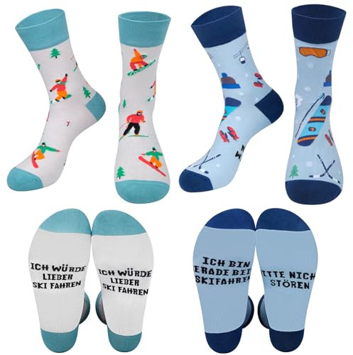Chalier Cozy 2 Paar Lustige Socken Ski Geschenke Fun Neuheit Socken Baumwoll Ski Geschenk Für Männer Freund Weihnachts Geburtstag, Einheitsgröße