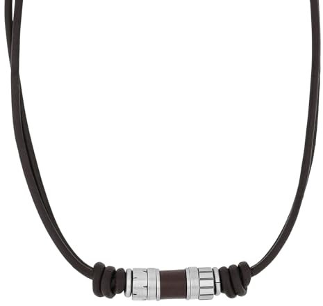 s.Oliver Kette mit Anhänger Edelstahl Leder Herren Halsschmuck, 45+5 cm, Grau, Kommt in Schmuck Geschenk Box, 2038870