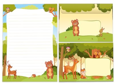 JuNa-Experten Briefpapier-Set Briefblock mit Umschlag für Mädchen Jungen Kindermotiv Bär Tiere Briefbögenblock liniert (Block A5 mit 25 Blätter + 15 Umschläge)