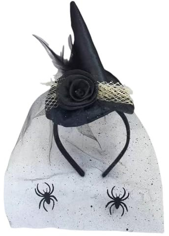 AYNKH chapeau de sorcière d'Halloween, ceinture de tête de chapeau de sorcière sexy avec rose, araignée, chapeau triangle de plumes pour costume de sorcière, coiffe d'Halloween, carnaval