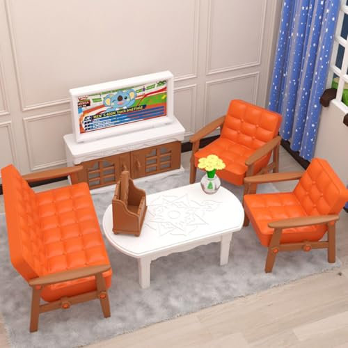 KARLOR Puppenhaus Möbel Set Wohnzimmer, 7 Stück Miniatur Möbel Set Sofa Sessel Tisch Fernsehen Lagerregal, Puppenhaus Zubehör Deko 1:12 Puppenhaus Dollhouse Deko Puppenmöbel(Wohnzimmer)