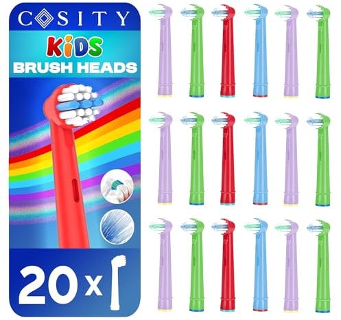 Cosity 20 Stück Aufsteckbürsten für Kinder kompatibel mit OralB und Braun Elektrische Zahnbürsten Pro, Vitality, Genius, Professional Care, Smart, Triumph, Trizone, AdvancePower Series, Weiß