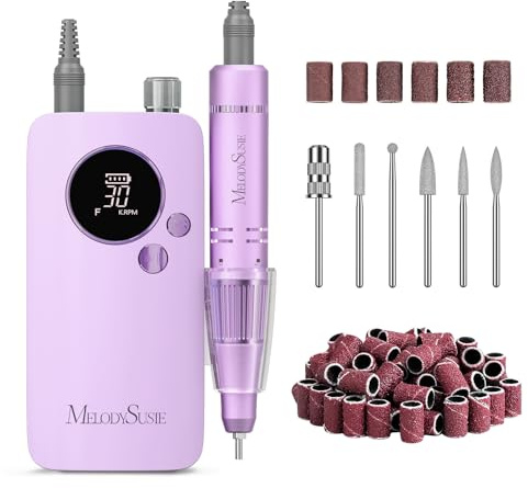 MelodySusie Electric Nail File 30000 RPM,SC320F Professional Rechargeable Nail Drill, Cordless E File Portable Efile for Acrylic Nails Gel Polishing Removing, Nail Kit for Manicure Salon Home (Purple)
