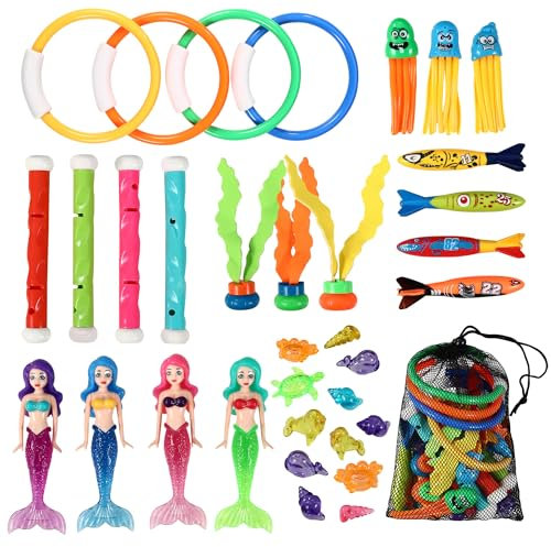 35 Piezas Juguetes de Buceo en Piscina, Juego de Juguetes de Buceo para Piscina, Juguete Subacuático para Niños,Juguetes para Piscinas para niños de 4 a 12 años
