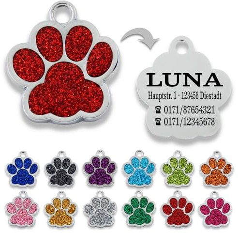 Ibera gifts - Hundemarke mit Gravur und personalisierte Hundemarke in Pfotenform, perfekt für kleine bis mittelgroße Haustiere (Rot)