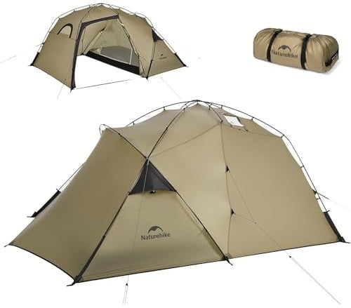 Naturehike 1/2 Personen Heißzelt mit Herdwagenheber, Ultraleichtes wasserdichtes winddichtes 4-Jahreszeiten-Zelt, einfach aufzubauen, tragbares Rucksackzelt für Camping, Wandern, Reisen