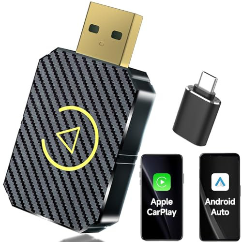 Adaptador Inalámbrico Carplay y Android Auto, Adaptador Carplay Inalámbrico Compatible con iOS 10+/Android 11+, USB C Plug and Play para Coches Después de 2016 (Dorado)