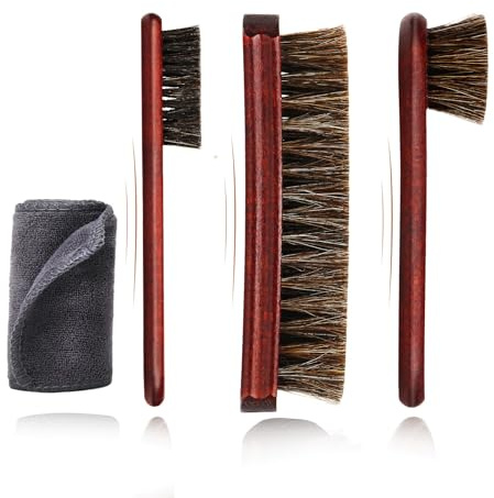 4tlg Schuhbürstenset 100% Rosshaar Schuhputzset Buchenholz Lederpflege Set Wildleder Sneaker Reinigungsset Glanzbürste Auftragsbürste Poliertuch Weiche Naturborsten Schuhpflege Geschenk Männer