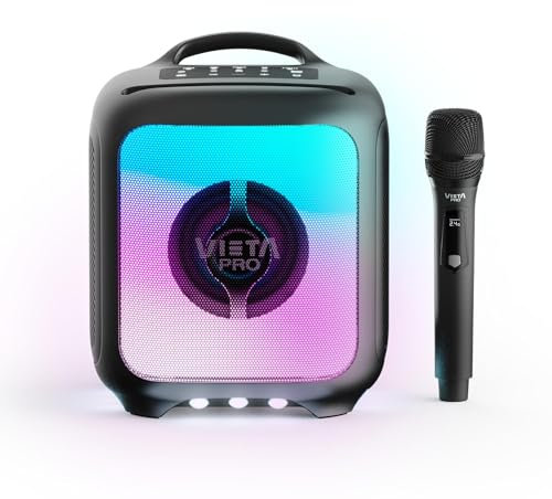 Vieta Pro - Altavoz Bluetooth Potente de 100W con Luces LED RGB, Batería 9H, TWS, USB, microSD, Karaoke con Micrófono y Mando, Entrada Dual de Micrófono, Portátil para Fiestas y Eventos | Party 55