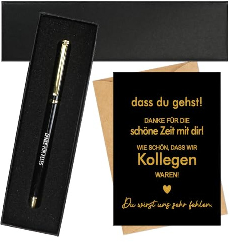 MorLuks Abschiedsgeschenk Kollegen, Kugelschreiber mit Gravur + Abschiedskarte Kollegen + Geschenkbox, Geschenk Abschied Kollegin für Jobwechsel Rente Ruhestand Neuer Job Mutmacher
