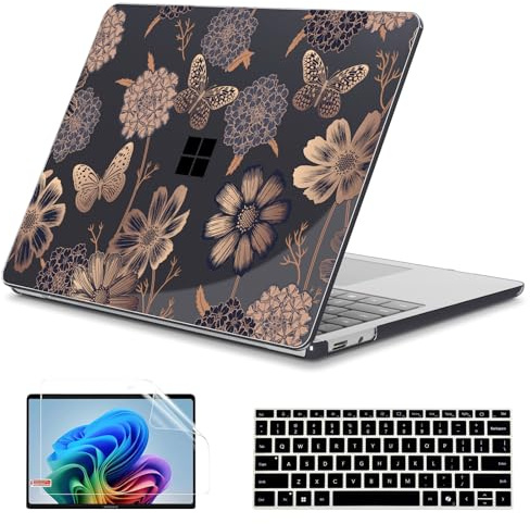 Teryeefi Floral Case for 13 inch Microsoft Surface Laptop Copilot+ PC 2025 Model 2095, Lightweight Protective Fashion Hard Shell with Keyboard Cover Screen Protector, Butterfly Flower