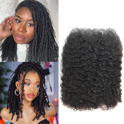 Yuefer Afro Kinky Curly Bulk Human Hair for Dreadlocks & Twist, 16 Inch 50g Natural Black Passion Twist Crochet Braiding Hair Extensions for Lock Repair (1 Pack)