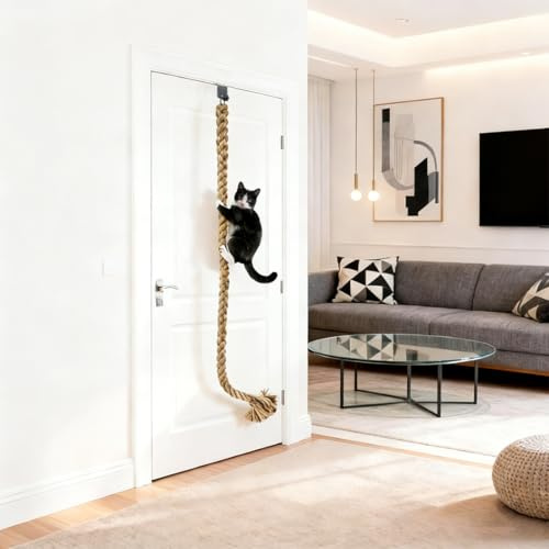 Katzenkletterseil mit U-Clip, All-Mounted Clip-On-Installation, Kratzbaum mit Kletterseil für Kätzchen, langlebig, platzsparend, Katzen-Kletterseil, Spielzeug für Türen, Tische, Schränke