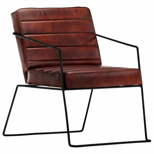 Hoopleep Sessel Dunkelbraun Echtleder, Loungesessel für Wohnzimmer Schlafzimmer, bequemer Lesesessel, 52x70x71 cm, robuster Stahlrahmen, gemütliche Sitzmöbel
