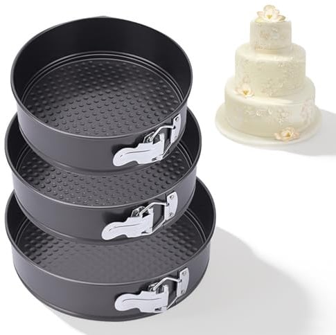 yolzhxe 3 Stück Rund Springform, 20/22/24 CM Kuchenform, Abnehmbarer | Antihaftboden Springformen, Kohlenstoffstahl Backformen Geeignet zum Backen Aller Arten von Kuchen und Broten