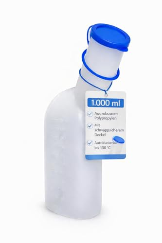 BUXMED 3 Stück Männer Urinflasche 1 Liter aus Polypropylen, mit Deckel – Urinal, Urinflaschen, Bettflasche, Urinflasche, Harnflasche, Pinkelflasche, Urinente, für Pflege, Reise, unterwegs und zuhause