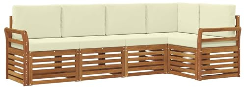 vidaXL Sofagarnituren 5 pcs Natur und Creme Massivholz Akazie, Garten-Sofa, modernes Outdoor-Möbel, robuster Lounge-Satz, Bequeme Terrasse-Sitzmöbel für Dein Zuhause