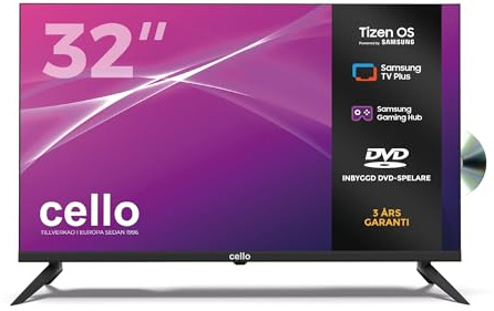 Cello C3226TZF Frameless 32 HD Smart TV with DVD, Tizen OS, Cloud Gaming, Bluetooth, HDMI, USB, Wi-Fi, UK Made, 2026