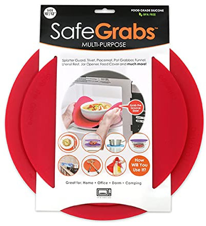 Safe Grabs Lot de 2 tapis de micro-ondes en silicone multi-usages, protection anti-éclaboussures, dessous de plat, manique, réduit le désordre, sans BPA, résistant à la chaleur, passe au
