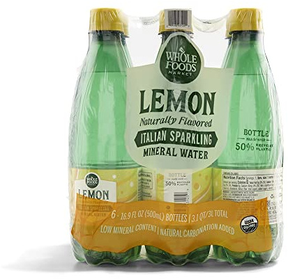 Whole Foods Market, Lemon Sparkling Mineral Water, 16.9 Fl Oz, 6 Count