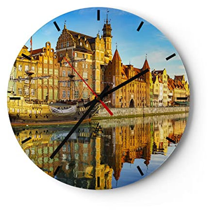 Modern Wanduhr Schiff Fluss Architektur Geschichte 30x30cm Rund Klein Wand Uhr Glas Analog Zimmeruhren Küche Büro Wohnzimmer Glasuhr Wall Clock Dekoration Design Küchenuhr C3AR30x30-3202