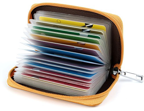 GERIINEER Porte Cartes de Crédit Femme Homme Cuir 26 Fentes (Jaune)