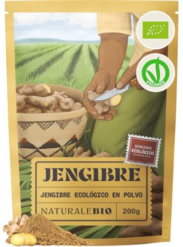 NaturaleBio Organic Ginger Root Powder, Additive-Free | 200 g. Pure ground ginger root for teas, smoothies, cooking, baking and wellness recipes.