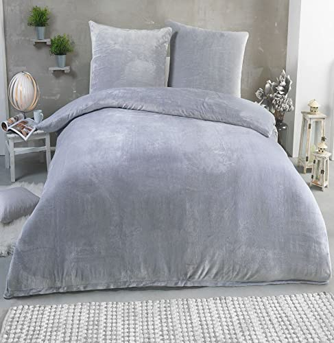 MALIKA Winter Plüsch Bettwäsche Nicky-Teddy Cashmere Coral Fleece 135x200 155x220 200, Größe:200 x 200 cm, Designe:Silber