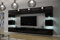 Furnitech Wohnwand Wohnzimmer Möbel (Schwarz) mit LED Weiß - Hängend Wohnzimmerwand Modern - Schrankwand mit Regale und TV Schrank (Nowara AN1-17B-HG20 1C)