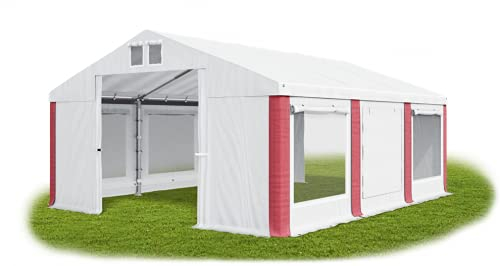 DAS COMPANY Festzelt Partyzelt Faltpavillon - Gartenpavillon Pavillon Weiß Mit Seitenteilen - Wasserdichtes Stabiles PVC 560g/m² Universalzelt - Klappbarer Garten Lagerzelt Moskitonetz Weiß-Rot 3x6m