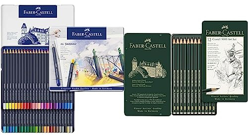 Faber-Castell 114748 - Farbstifte mit permanenter Ölkreidemine Goldfaber, 48er Set & F119065 119065 - Bleistift CASTELL 9000, 12er Art Set, Inhalt: 8B - 2H