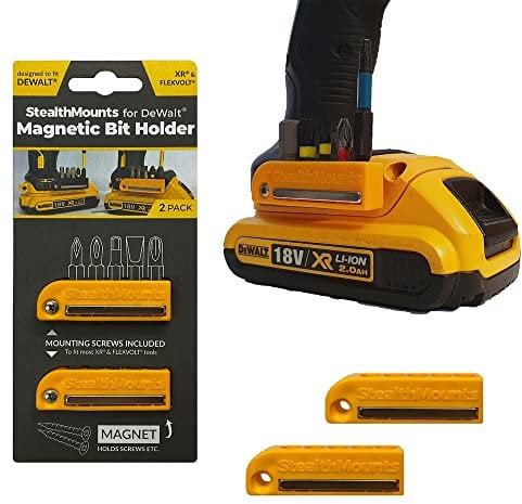 StealthMounts Magnetic Bit Holder for DeWalt (2 Pack) - Yellow | Made in UK