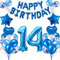 HCRXVV 14. Geburtstag Dekoration Blau 14 Jahr Jungen Geburtstagsdeko Set,Blaue Happy Birthday Girlande Banner Folienballon Jungen Party Deko Geburtstag Party für Wohnzimmer,Luftballons Zahl 14 Blau