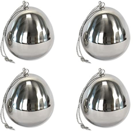 Metall Osterei Ø 7 x 9cm 4 Stück mit Band zum aufhängen Silber Hochglanz Oster-Deko Easteregg frühlingshaft