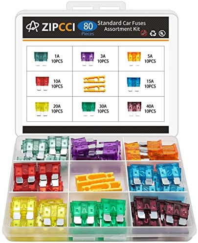 ZIPCCI 80 Pcs Standard Car Fuse, Fuses Assortment kit(1A/3A/5A/10A/15A/20A/30A/40A) Automotive Blade Fuse for RV, Truck, Marine, Auto Accessories