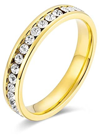 Stfery Schmuck Ring, Stein Ring Bergkristall Edelstahl Zirkonia 54 Gold Kristall Ringe Zubehör für Frauen Männer Paare