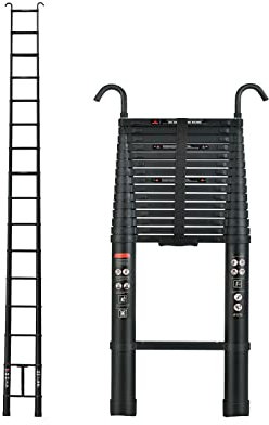 Teleskopleiter mit Haken, 6.2M/20.3FT Aluminium Ausziehleiter mit Verriegelungsmechanismus, Heavy Duty 150kg Max zusammenklappbare Leiter, Mehrzweck-Industrie-Kompakt-Leiter für Haushalt Outdoor