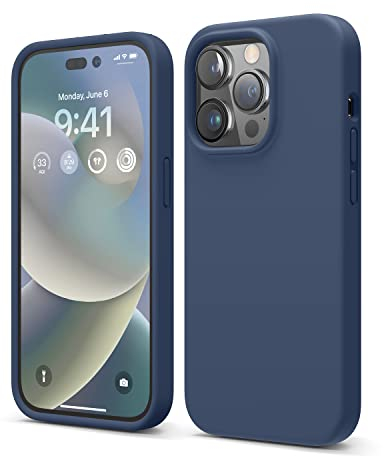 elago Liquid Silicone Case Kompatibel mit iPhone 14 Pro Hülle (6.1), Hochwertiges Silikon, Ganzkörperschutz - 4 Schichten stoßfeste Handyhülle, kratzfestes weiches Mikrofaserfutter (Dunkelblau)