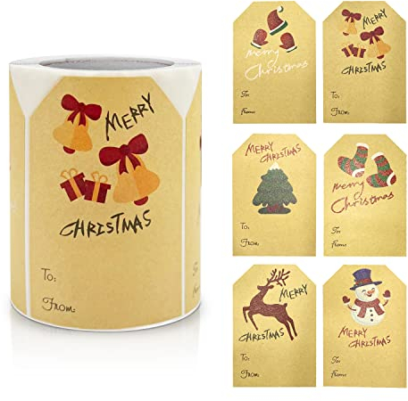 Kraftpapier Weihnachten Geschenkaufkleber 75 * 50 mm Selbstklebende Weihnachten Etiketten Geschenk Namensschild Rollen Zum Beschriften Xmas Kinder Decorations Versiegelung 250 stück(6 Stile)