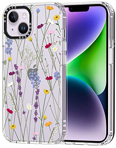 MOSNOVO Case for iPhone 14 Plus, [Buffertech 6.6ft Military-Grade Drop Protection] [Anti Peel Off Tech] Clear TPU Bumper Phone Case Cover Design - Floral Garden