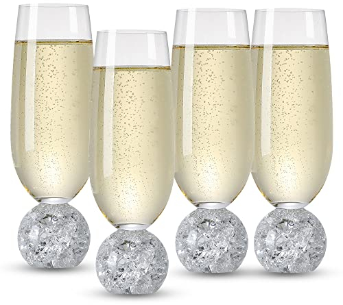 Hanjue Lot de 4 flûtes à champagne en cristal sans plomb, 200 ml, idéales pour les cadeaux, les fêtes, les mariages, Noël – Verres durables et réutilisables