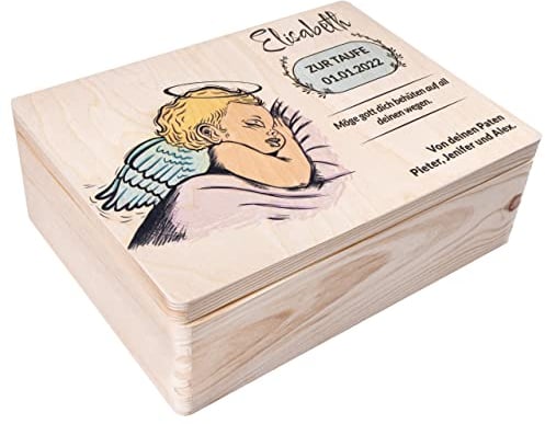 Creative Deco Personalisiert zur Taufe Geschenk für Mädchen und Junge | Mehrere Taufe Motiv | Holzkiste Erinnerungsbox Deko | Individuelle Geschenk Spielzeugkiste Holzbox mit Deckel | Spardose